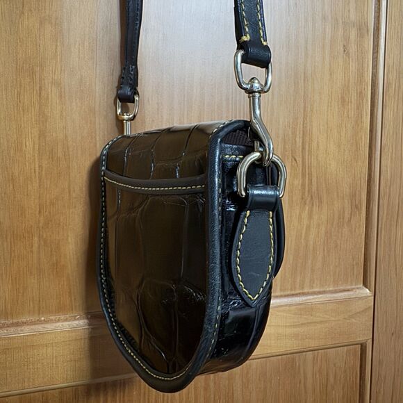 Dooney & Bourke Mini Flap Crossbody Black Croc Leather Pink Lining Y2K 2000s Bag - Picture 4 of 16